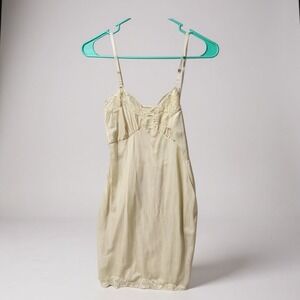 Vintage Ivory Slip Dress Lace Trim Adjustable Straps Midi‎ Length 28" bust